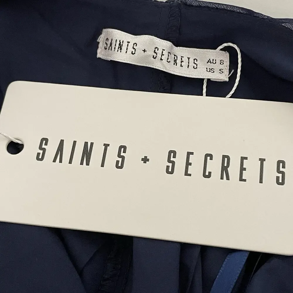 Saints + Secrets Strappy Mini Slip Dress Size S Navy Velvet Burnout Lined NEW - Picture 8 of 12